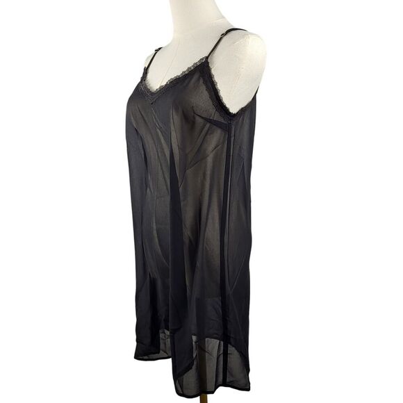 NEW POL Small Black Sheer Slip or Dress with Lace Trim & Adjustable Straps - Picture 2 of 8